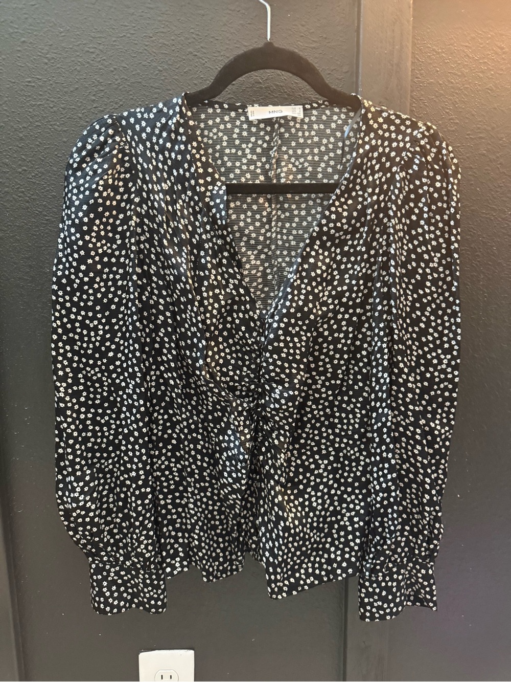 Mango Black Dot Tie-Front Blouse